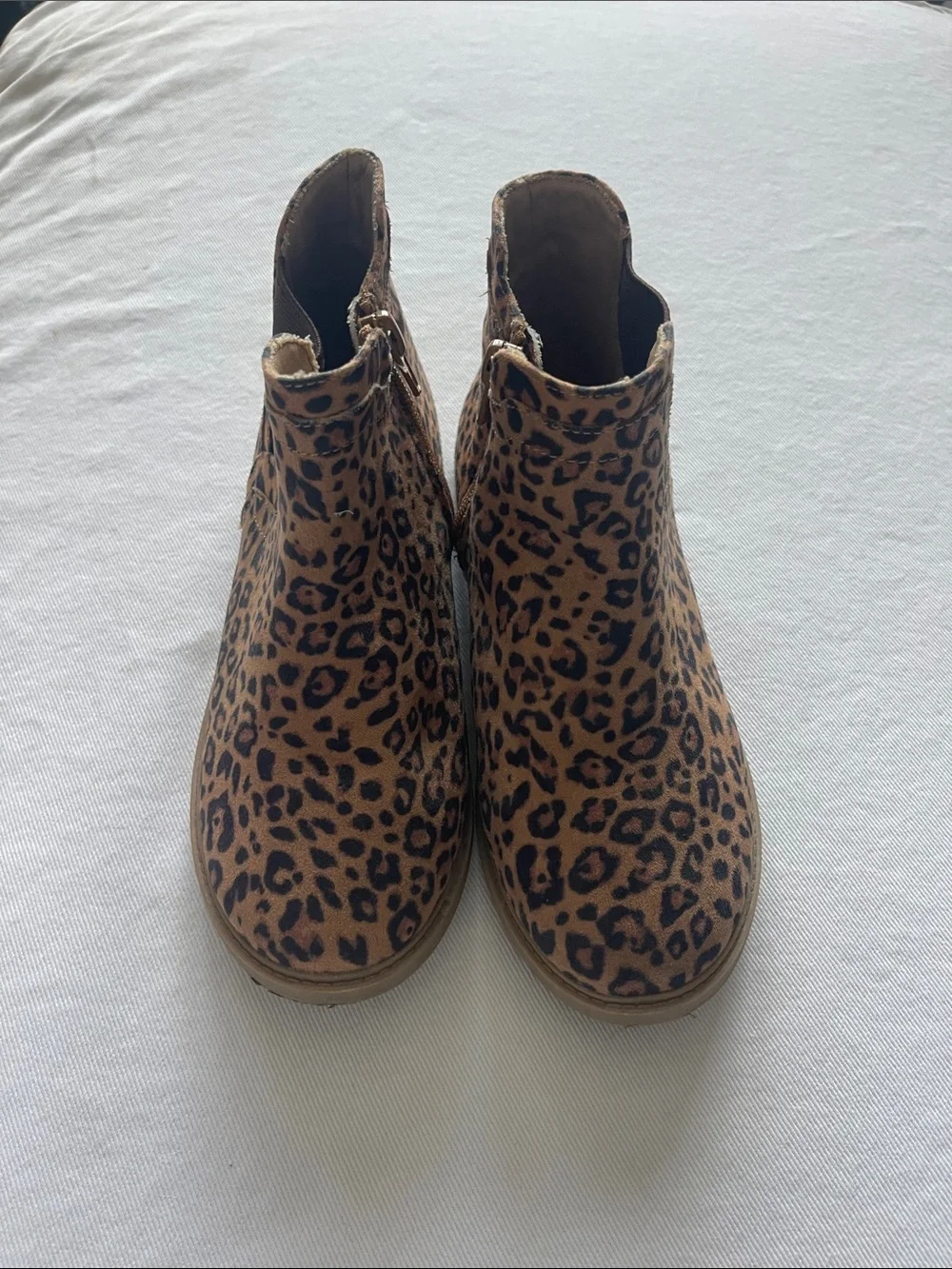 Girls Size 1 Kids Leopard Print Ankle Boots - Brown